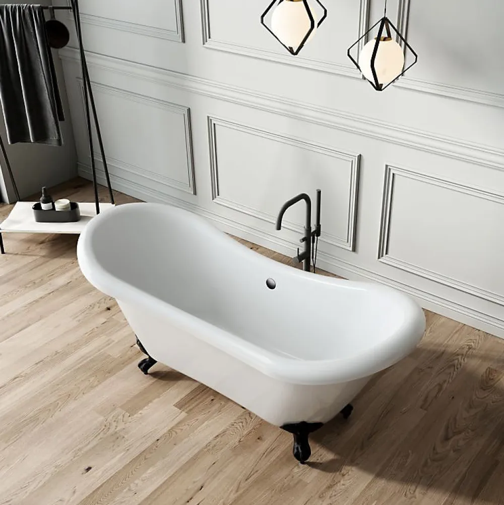 Baignoire Îlot|Rogier & Mothes Baignoire ancienne retro sur pieds DARLINGTON Blanche 175 cm Pieds d'Aigle Cuivre rouge vieilli