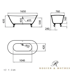 Rogier & Mothes Baignoire ancienne retro sur pieds SURRY HILLS Blanche 165 cm Pieds d'Aigle Bronze jaune vieilli