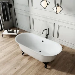 Rogier & Mothes Baignoire ancienne retro sur pieds SURRY HILLS Blanche 165 cm Pieds d'Aigle Bronze jaune vieilli