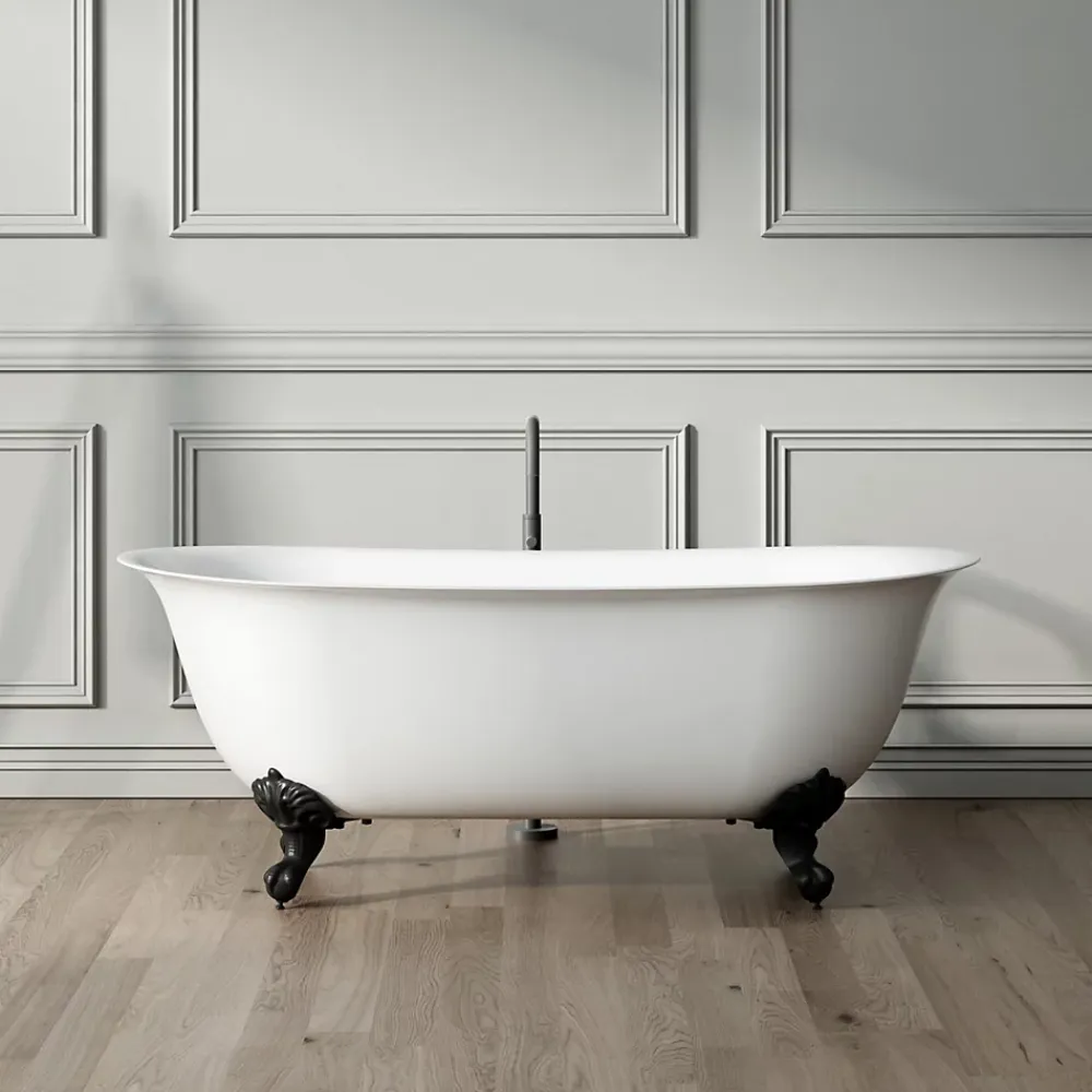 Baignoire Îlot|Rogier & Mothes Baignoire ancienne retro sur pieds SURRY HILLS Blanche 165 cm Pieds d'Aigle Noirs