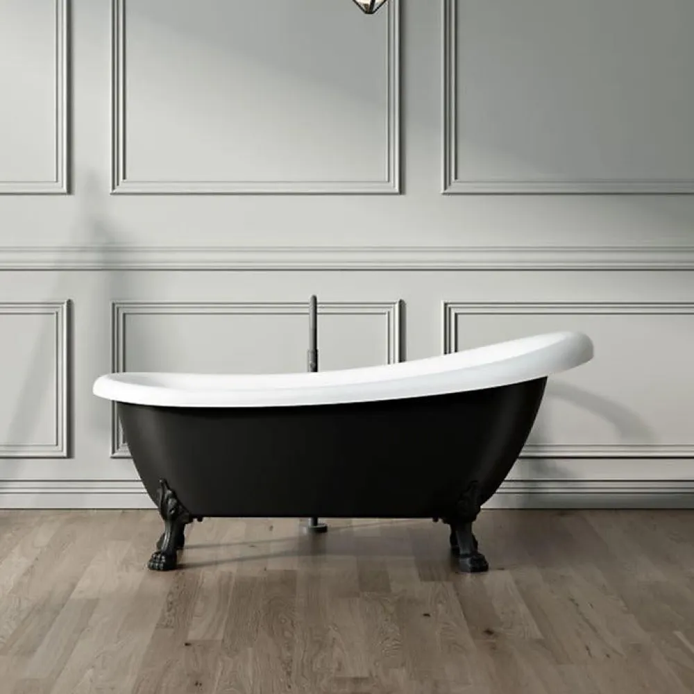 Baignoire Îlot|Rogier & Mothes Baignoire ancienne retro sur pieds RICHMOND Noire 171 cm Pieds de Lion Noirs