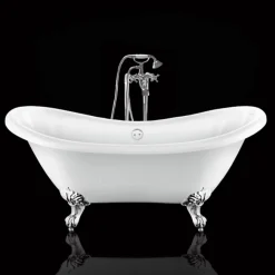 Rogier & Mothes Baignoire ancienne retro sur pieds DARLINGTON Blanche 175 cm Pieds d'Aigle Chromes