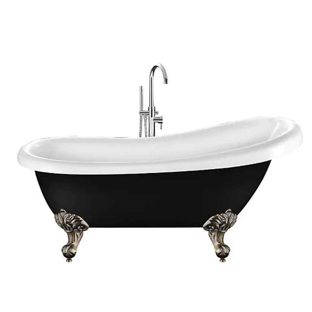 Baignoire Îlot|Rogier & Mothes Baignoire ancienne retro sur pieds RICHMOND Noire 171 cm Pieds d'Aigle Bronze jaune vieilli