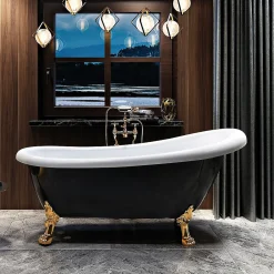 Baignoire Îlot|Rogier & Mothes Baignoire ancienne retro sur pieds RICHMOND Noire 171 cm Pieds d'Aigle Bronze jaune vieilli