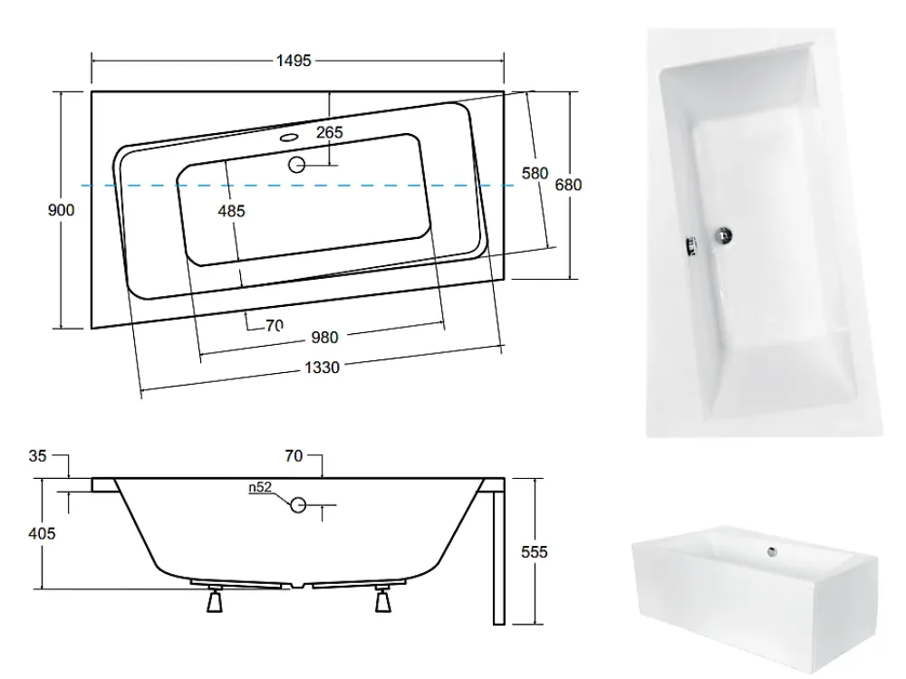 Baignoire D'Angle|Azura Home Design Baignoire angle droit ZIANIGI avec tablier - 150cm