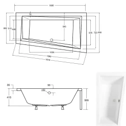 Baignoire Asymétrique|Besco Baignoire asymétrique + tablier blanc + repose tête - INTIMA - 160 x 90 cm - Droite