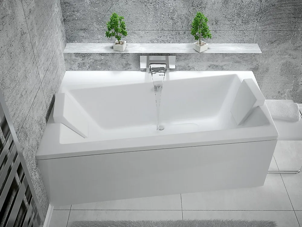 Besco Baignoire asymétrique + tablier blanc + repose tête - INFINITY - 170 x 110 cm - Gauche