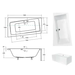 Baignoire Asymétrique|Besco Baignoire asymétrique + tablier blanc + repose tête - INFINITY - 160 x 100 cm - Gauche