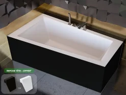 Baignoire Asymétrique|Besco Baignoire asymétrique + tablier noir + repose tête - INTIMA - 150 x 85 cm - Gauche