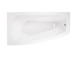 Baignoire Asymétrique|Besco Baignoire asymétrique + tablier blanc + repose tête - LUNA - 150 x 80 cm - Gauche