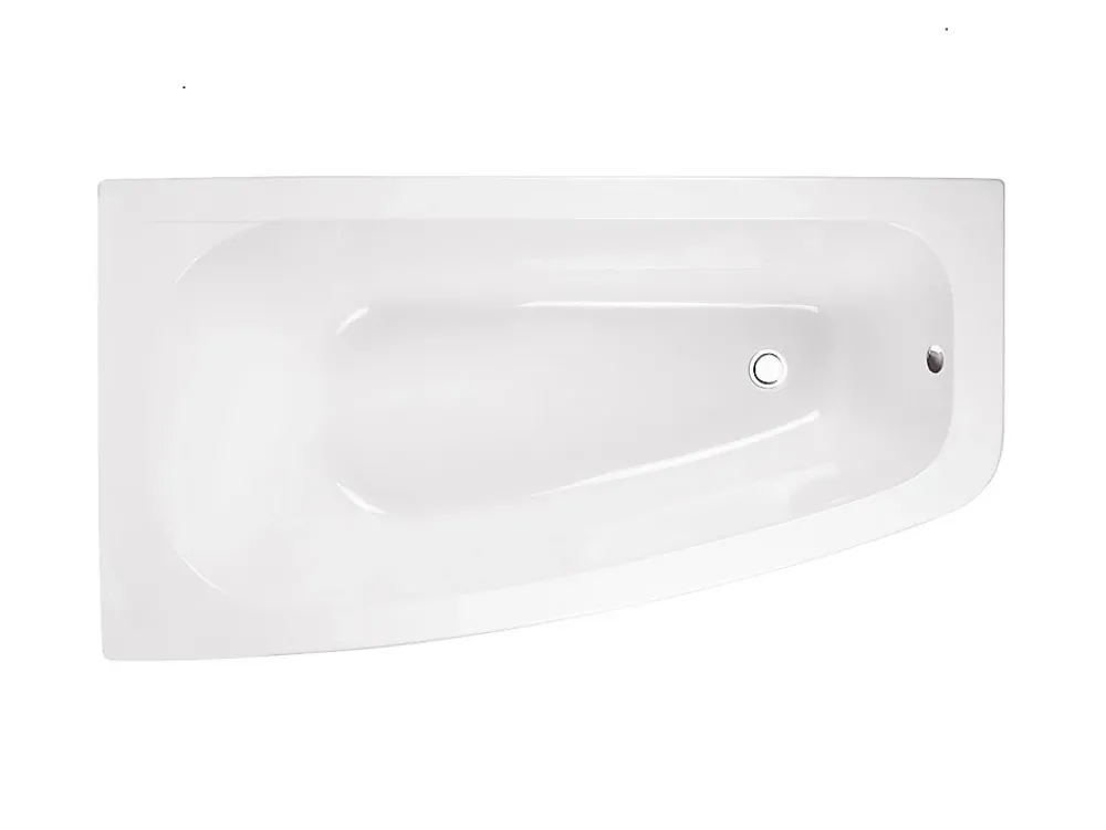 Baignoire Asymétrique|Besco Baignoire asymétrique + tablier blanc + repose tête - LUNA - 150 x 80 cm - Gauche