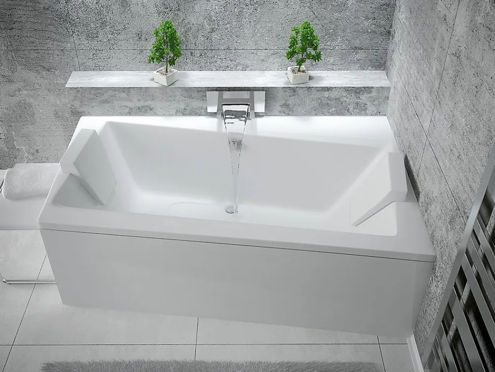Baignoire Asymétrique|Besco Baignoire asymétrique + tablier blanc + repose tête - INFINITY - 160 x 100 cm - Droite