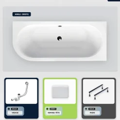 Baignoire Asymétrique|Besco Baignoire asymétrique - 170 x 75 cm - Droite - sans Habillage - avec Pieds - Repose-tête - Vidage Chrome - AVITA