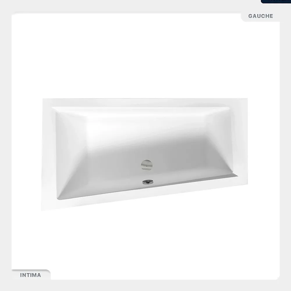 Baignoire Asymétrique|Besco Baignoire asymétrique - 160 x 90 cm - Gauche - avec Tablier - Pieds - Vidage Chrome - INTIMA