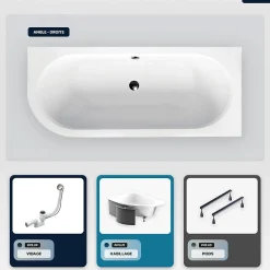 Baignoire Asymétrique|Besco Baignoire asymétrique - 160 x 75 cm - Droite - avec Habillage - Pieds - Vidage Chrome - AVITA SLIM