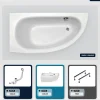 Baignoire Asymétrique|Besco Baignoire asymétrique - 150 x 70 cm - Gauche - avec Tablier - Pieds - Poignées - Repose-tête - Vidage Chrome - MILENA PREMIUM