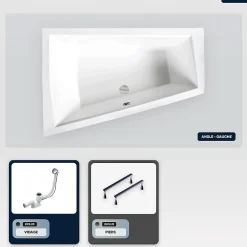 Besco Baignoire asymétrique - 180 x 125 cm - Gauche - sans Habillage - avec Pieds - Vidage Chrome - INTIMA DUO SLIM