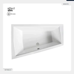 Besco Baignoire asymétrique - 180 x 125 cm - Gauche - sans Habillage - avec Pieds - Vidage Chrome - INTIMA DUO SLIM