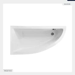 Baignoire Asymétrique|Besco Baignoire asymétrique - 150 x 70 cm - Gauche - sans Habillage - avec Pieds - Vidage Chrome - PRAKTIKA