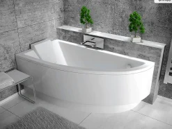 Baignoire Asymétrique|Besco Baignoire asymétrique - 150 x 70 cm - Gauche - sans Habillage - avec Pieds - Vidage Chrome - PRAKTIKA