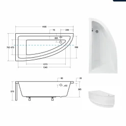 Baignoire Asymétrique|Besco Baignoire asymétrique - 150 x 70 cm - Gauche - sans Habillage - avec Pieds - Vidage Chrome - PRAKTIKA