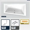 Besco Baignoire asymétrique - 150 x 85 cm - Droite - sans Habillage - avec Pieds - Étagère bambou - Vidage Chrome - INTIMA