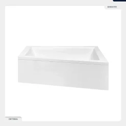 Baignoire Asymétrique|Besco Baignoire asymétrique - 160 x 90 cm - Droite - sans Habillage - avec Pieds - Repose-tête - Étagère bambou - Vidage Chrome - INTIMA