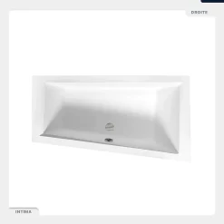 Baignoire Asymétrique|Besco Baignoire asymétrique - 160 x 90 cm - Droite - sans Habillage - avec Pieds - Repose-tête - Étagère bambou - Vidage Chrome - INTIMA