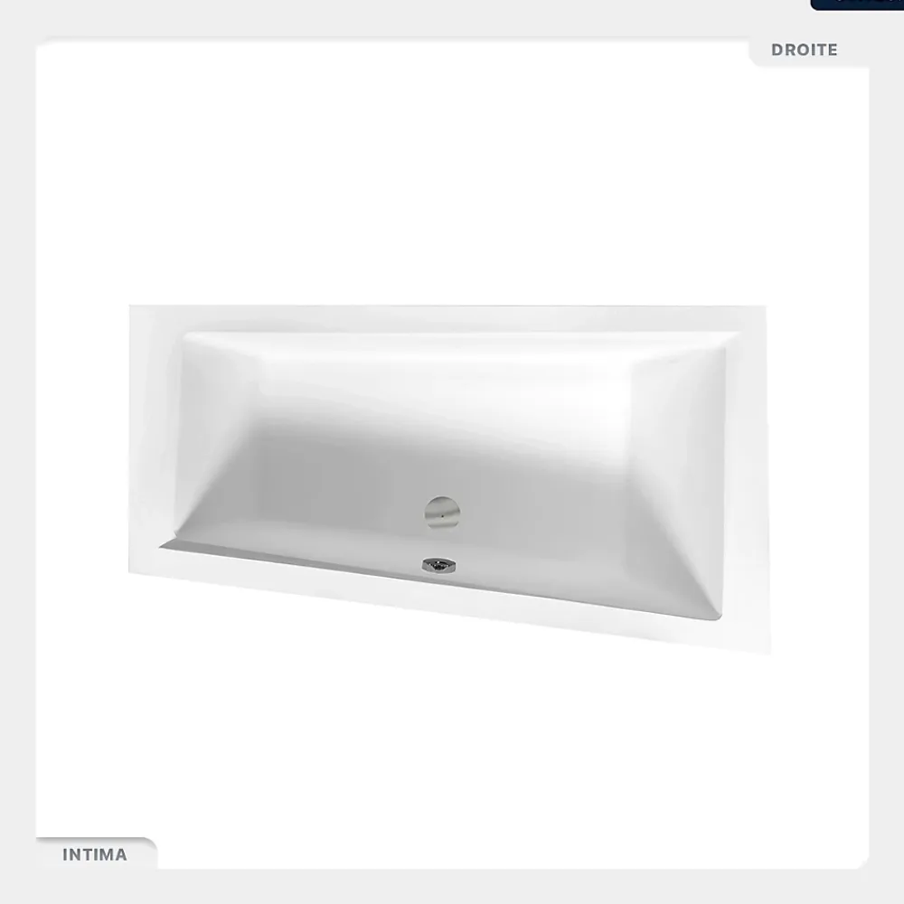 Baignoire Asymétrique|Besco Baignoire asymétrique - 160 x 90 cm - Droite - sans Habillage - avec Pieds - Repose-tête - Étagère bambou - Vidage Chrome - INTIMA