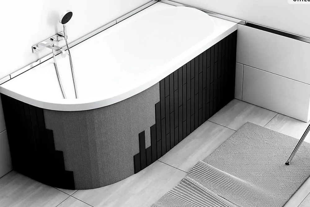 Baignoire Asymétrique|Besco Baignoire asymétrique - 180 x 80 cm - Droite - avec Habillage - Pieds - Vidage Chrome - AVITA SLIM