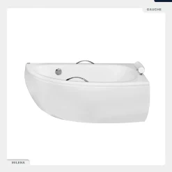 Besco Baignoire asymétrique - 150 x 70 cm - Droite - avec Tablier - Pieds - Poignées - Repose-tête - Vidage Chrome - MILENA PREMIUM
