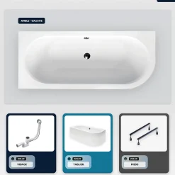 Besco Baignoire asymétrique - 170 x 75 cm - Gauche - avec Tablier Blanc - Pieds - Vidage Chrome - AVITA