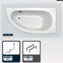 Besco Baignoire asymétrique - 150 x 70 cm - Droite - sans Habillage - avec Pieds - Vidage Chrome - MILENA