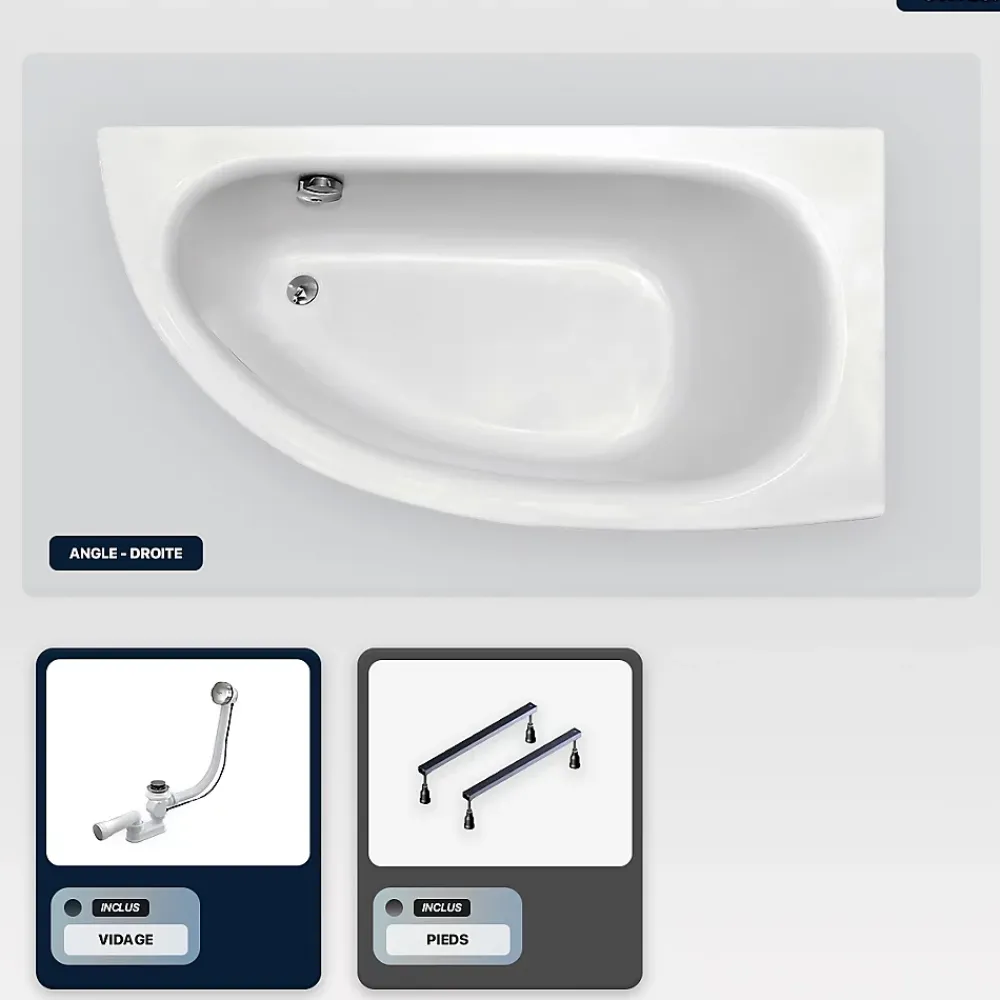 Besco Baignoire asymétrique - 150 x 70 cm - Droite - sans Habillage - avec Pieds - Vidage Chrome - MILENA