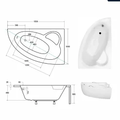 Baignoire Asymétrique|Besco Baignoire asymétrique - 150 x 100 cm - Droite - sans Habillage - avec Pieds - Vidage Chrome - NATALIA