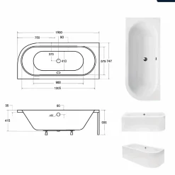 Baignoire Asymétrique|Besco Baignoire asymétrique - 150 x 75 cm - Gauche - sans Habillage - avec Pieds - Vidage Chrome - AVITA