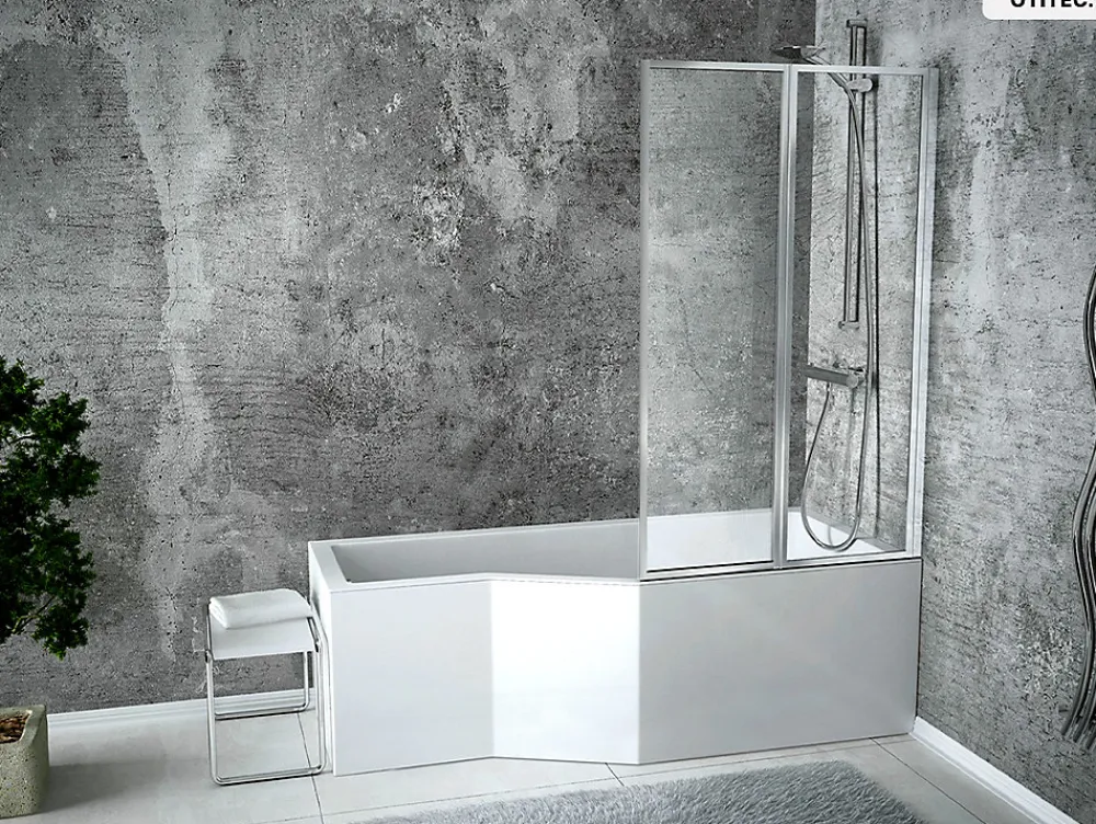 Baignoire Asymétrique|Besco Baignoire asymétrique - 170 x 75 cm - Droite - avec Habillage - Pieds - Vidage Chrome - INTEGRA