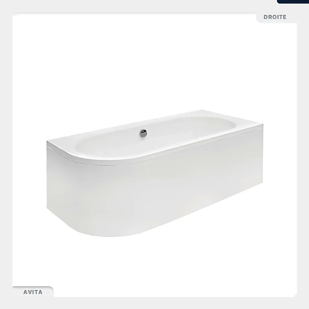 Baignoire Asymétrique|Besco Baignoire asymétrique - 170 x 75 cm - Droite - sans Habillage - avec Pieds - Étagère bambou - Vidage Chrome - AVITA