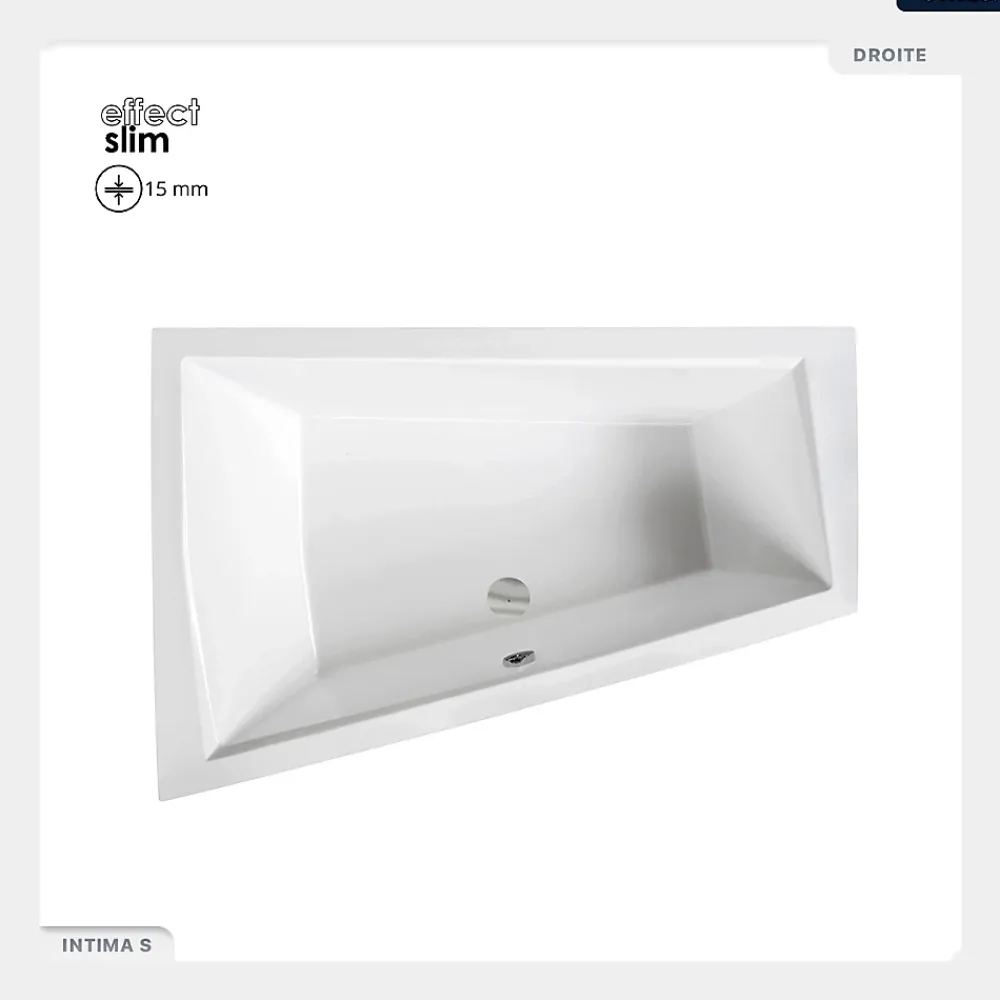 Baignoire Asymétrique|Besco Baignoire asymétrique - 170 x 125 cm - Gauche - sans Habillage - avec Pieds - Vidage Chrome - INTIMA DUO SLIM