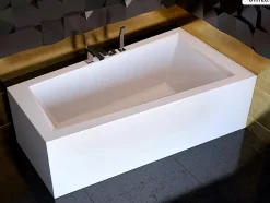 Besco Baignoire asymétrique - 160 x 90 cm - Droite - sans Habillage - avec Pieds - Étagère bambou - Vidage Chrome - INTIMA