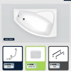 Besco Baignoire asymétrique - 130 x 85 cm - Droite - sans Habillage - avec Pieds - Repose-tête - Vidage Chrome - RIMA