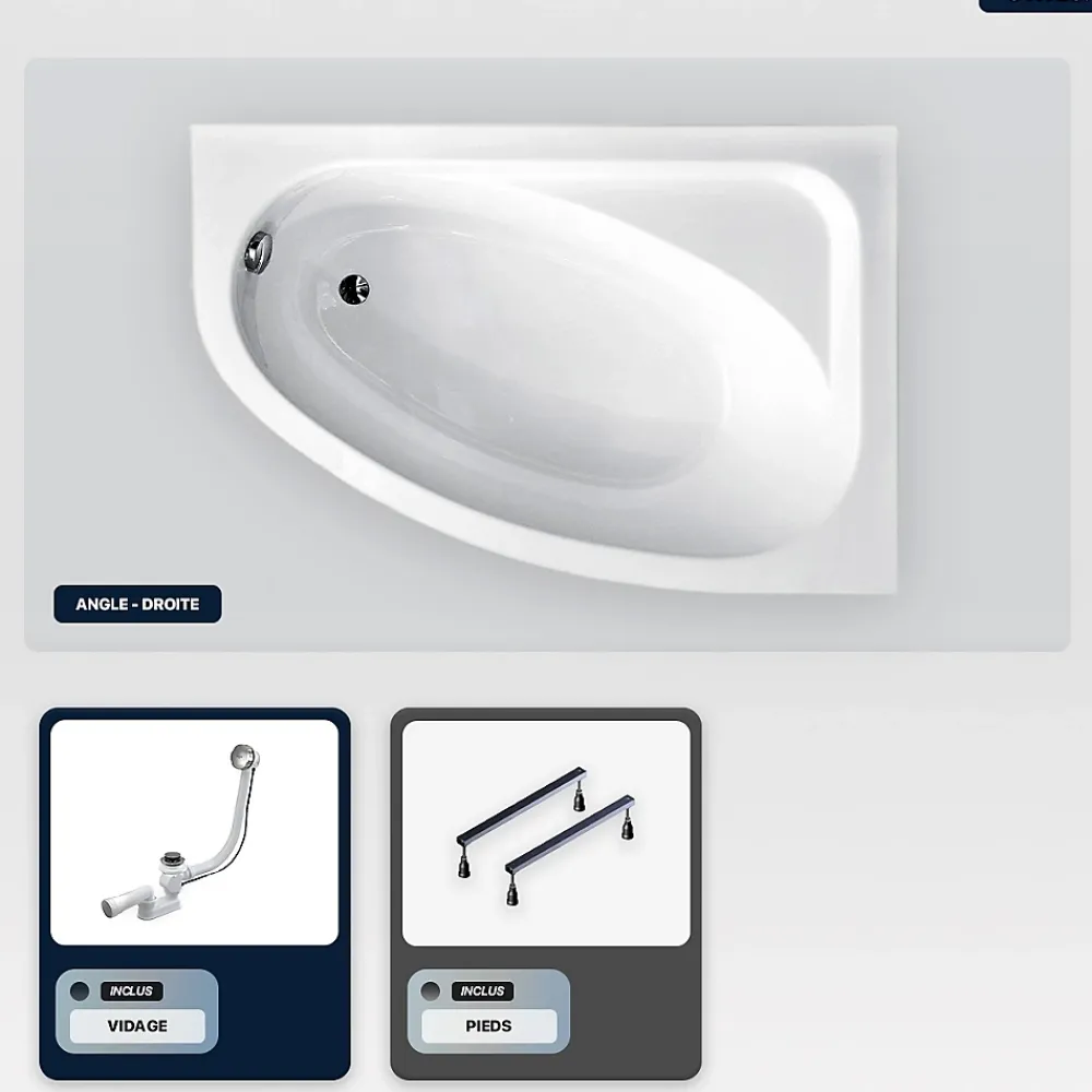 Besco Baignoire asymétrique - 150 x 100 cm - Droite - sans Habillage - avec Pieds - Vidage Chrome - CORNEA