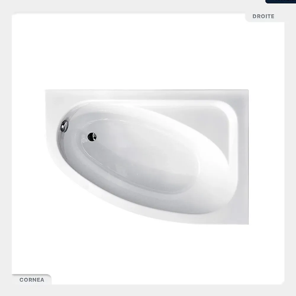 Besco Baignoire asymétrique - 150 x 100 cm - Droite - sans Habillage - avec Pieds - Vidage Chrome - CORNEA