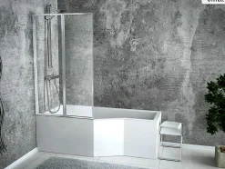 Baignoire Asymétrique|Besco Baignoire asymétrique - 150 x 75 cm - Gauche - avec Habillage - Pieds - Vidage Chrome - INTEGRA