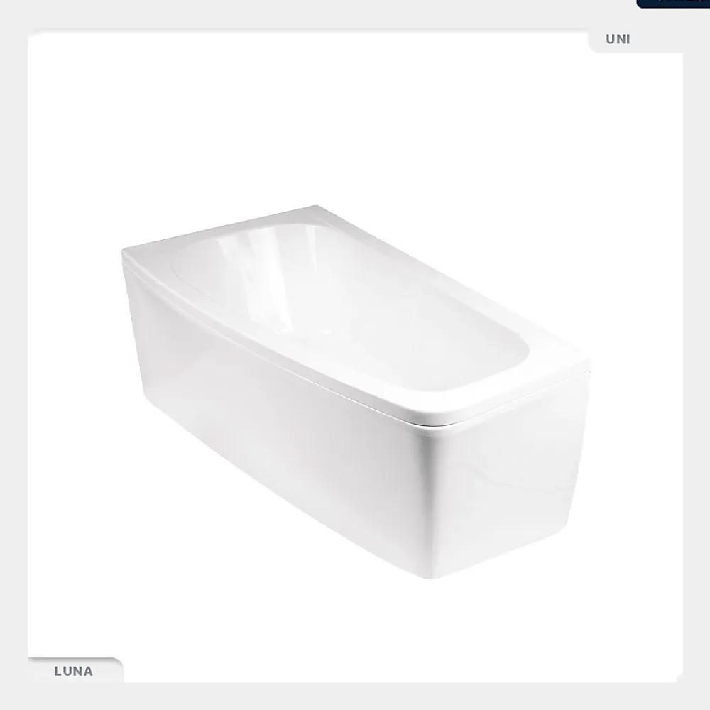 Baignoire Asymétrique|Besco Baignoire asymétrique - 150 x 80 cm - Droite - sans Habillage - avec Pieds - Vidage Chrome - LUNA