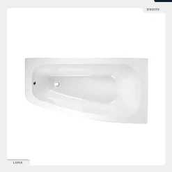 Baignoire Asymétrique|Besco Baignoire asymétrique - 150 x 80 cm - Droite - sans Habillage - avec Pieds - Vidage Chrome - LUNA