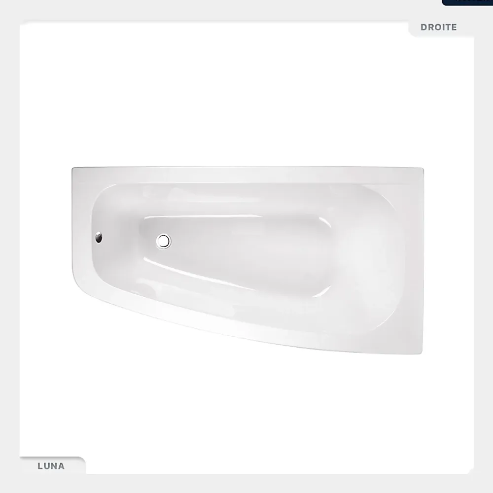 Baignoire Asymétrique|Besco Baignoire asymétrique - 150 x 80 cm - Droite - sans Habillage - avec Pieds - Vidage Chrome - LUNA