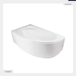 Besco Baignoire asymétrique - 150 x 100 cm - Gauche - avec Habillage - Pieds - Vidage Chrome - CORNEA