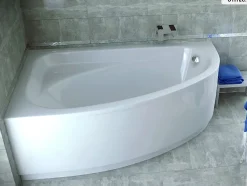 Besco Baignoire asymétrique - 150 x 100 cm - Gauche - avec Habillage - Pieds - Vidage Chrome - CORNEA