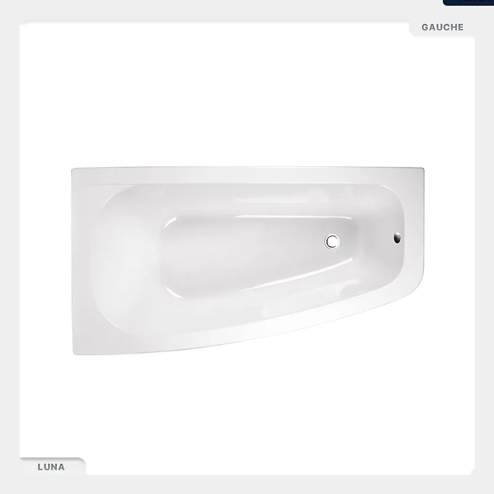 Baignoire Asymétrique|Besco Baignoire asymétrique - 150 x 80 cm - Gauche - avec Habillage - Pieds - Vidage Chrome - LUNA